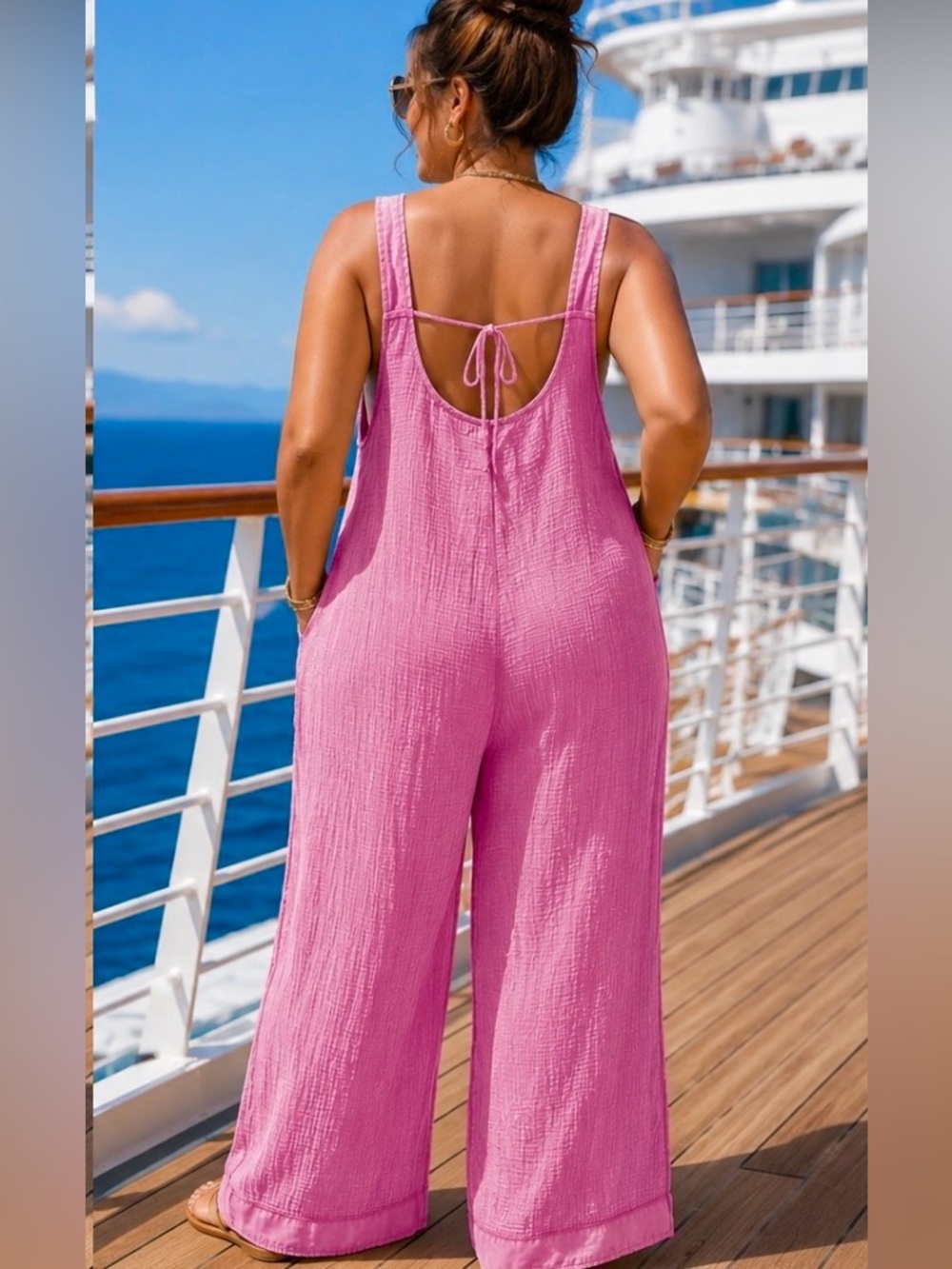 Zenana~ Casual Wide-Leg Waffle Knit Overalls Pink M (Brand New
Without Tag) - Picture 4 of 6